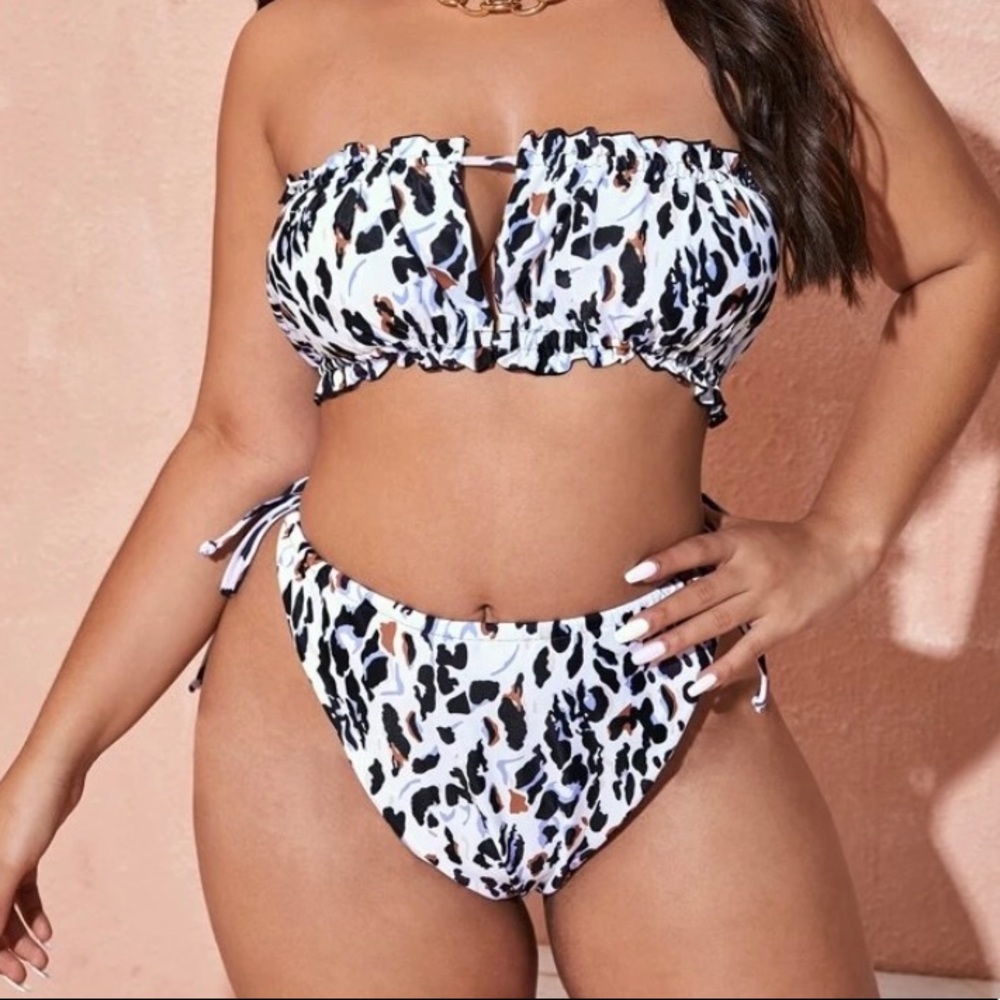 Allover Graphic Bandeau Tie Side Bikini Swimsuit